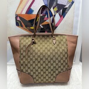 GUCCI-323671 525040 Monogram Canvas Tote Beige